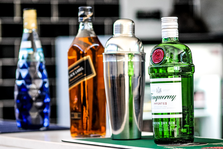 Four Different Alcoholic Bottles